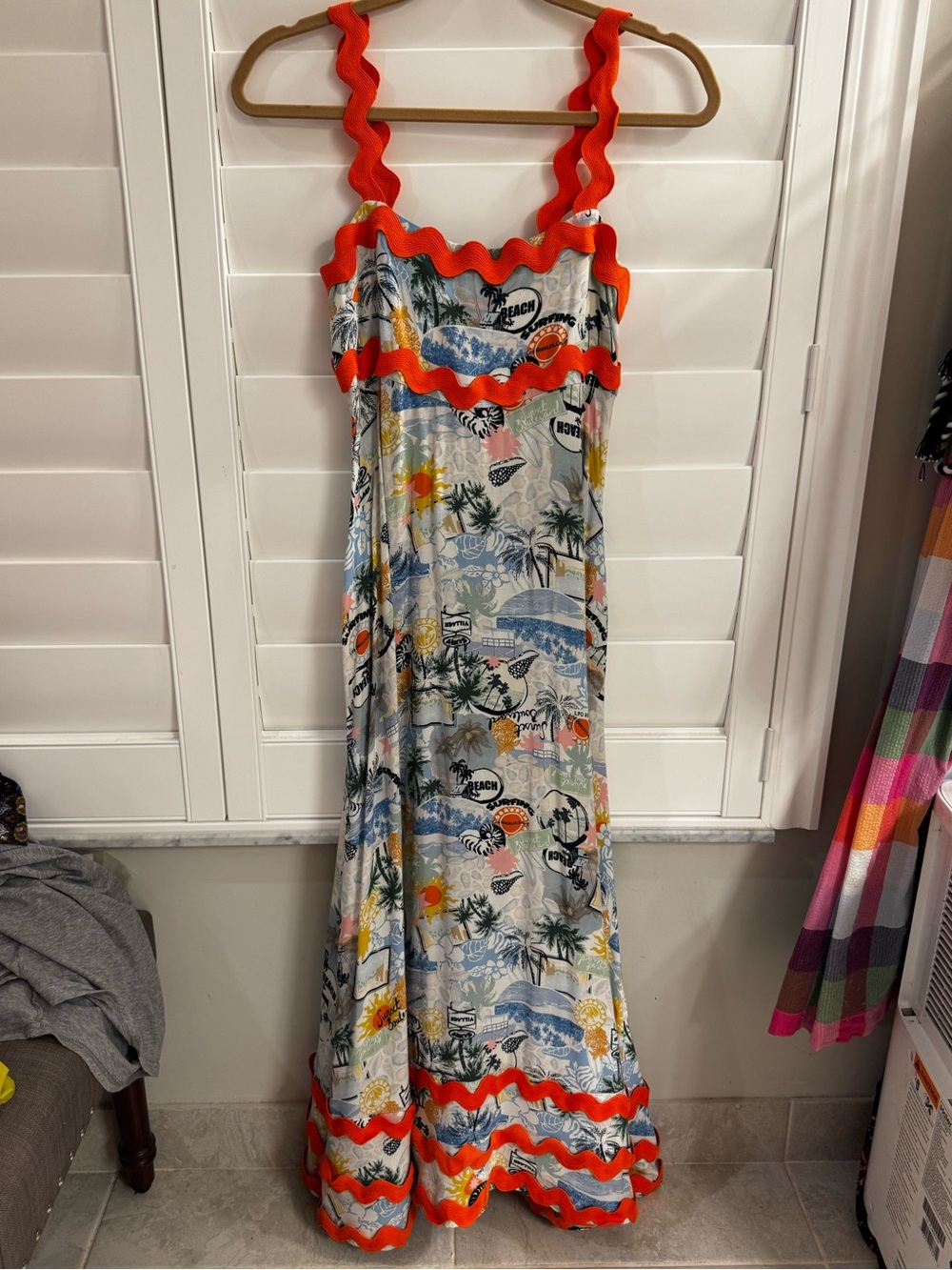 chic Orange-Trim Tropical Print Girls' Dress